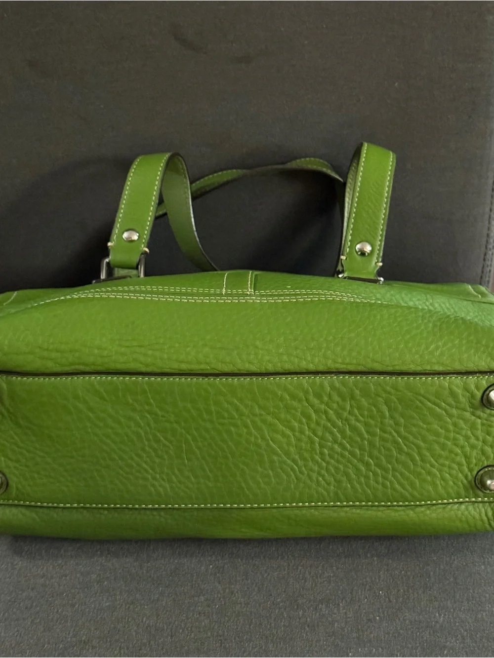 Coach Vintage Green Pebbled Leather Satchel Turnlock Handbag Y2K